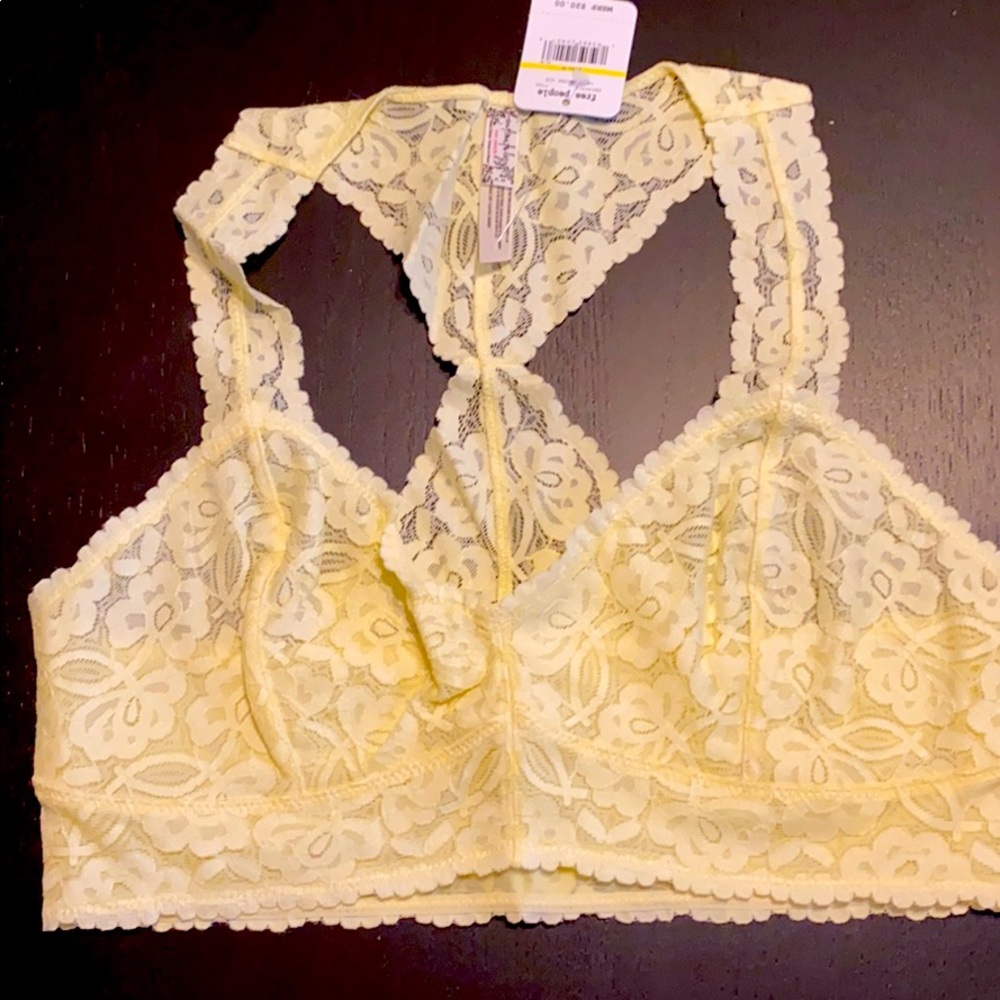 Free People Yellow Galloon Lace Racerback